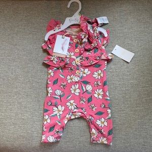 NWT Jessica Simpson coverall + headband 0/3 months